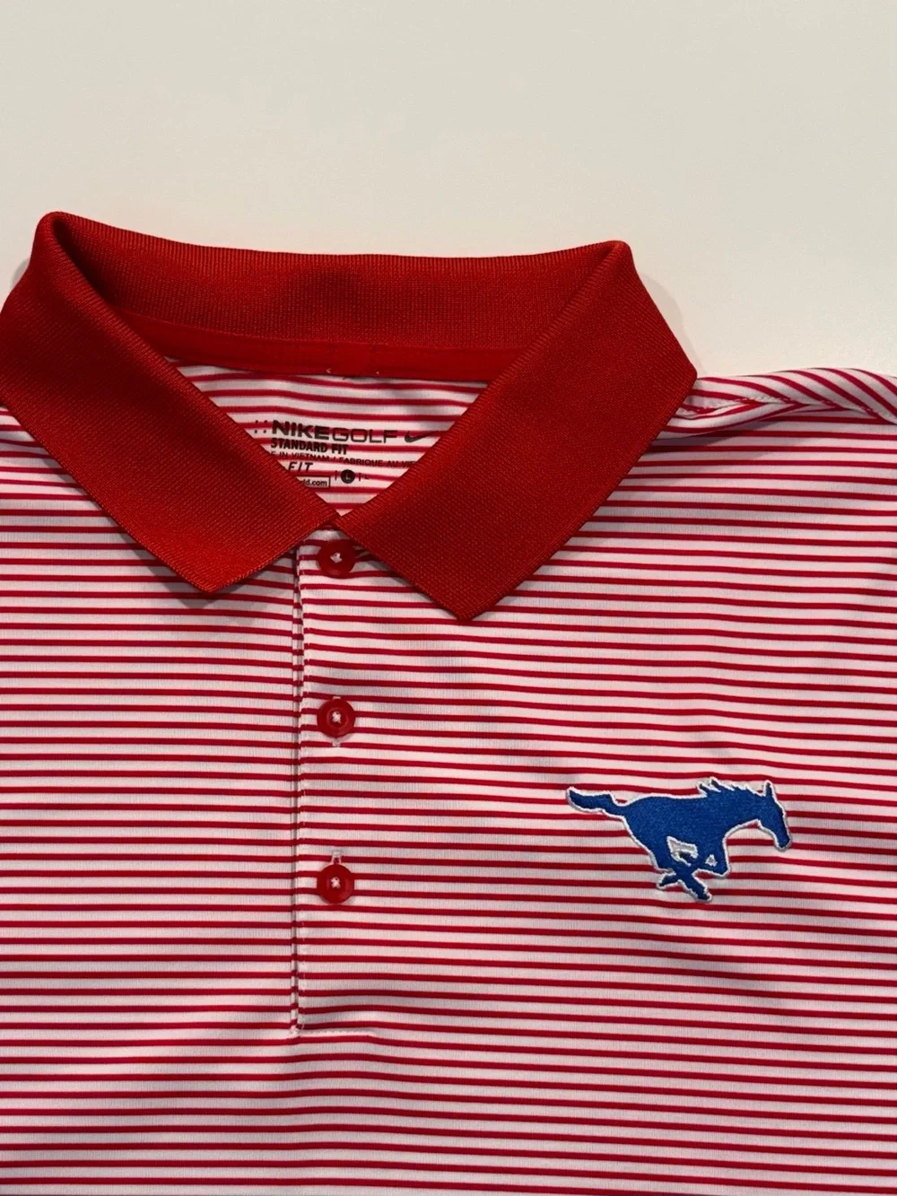 Nike DriGolf Men's Golf Polo Size Large Red White Stripe - SMU Mustangs